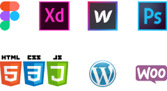 Tools for webdesign: Figma, Adobe XD, Adobe Photoshop, Webflow, HTML, CSS, IavaScript, WordPress, WooCommerce